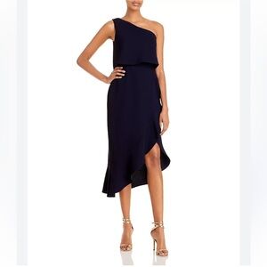 Aqua Crepe Flounce Cocktail Dress NWT